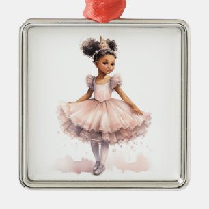 Black Ballerina, Blek Rosa Tutu, Guld Krona Julgransprydnad Metall