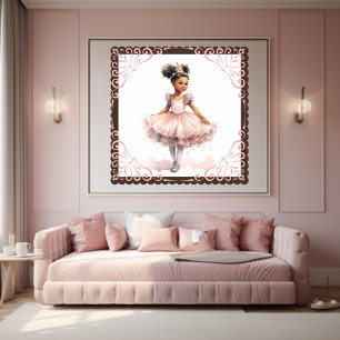 Black Ballerina, Blek Rosa Tutu, Guld Krona Poster