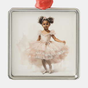 Black Ballerina, Blek Rosa Tutu, Ponytails, Ribbon Julgransprydnad Metall