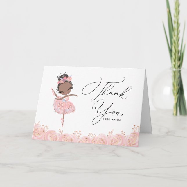 Black Ballerina i Rosa Dress Blommigt Birthday Tack Kort (Framsida)