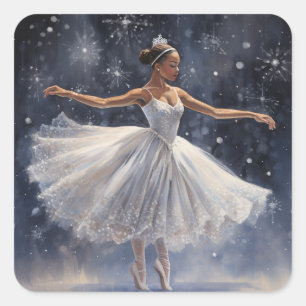 Black Ballerina i Snowflake Tutu Fyrkantigt Klistermärke