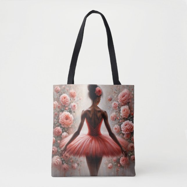 Black Ballerina in Red Tutu with Roses Afrocentric Tygkasse (Framsida)