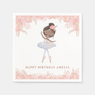 Black Ballerina in White Dress Blommigt Birthday Pappersservett