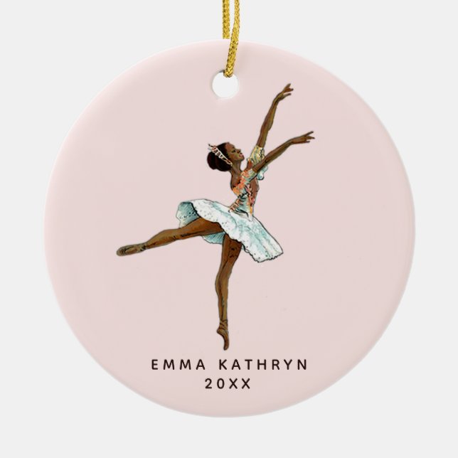 Black Ballerina Personlig Nutcracker Ballet Julgransprydnad Keramik (Framsidan)