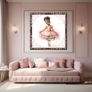 Black Ballerina, Rosa Tutu, Guld Krona Poster