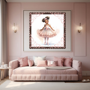 Black Ballerina, Rosa Tutu, Rosa Ribbon Ponytails Poster