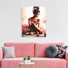 Black Ballet Dancer in Rosa Tutu Canvastryck