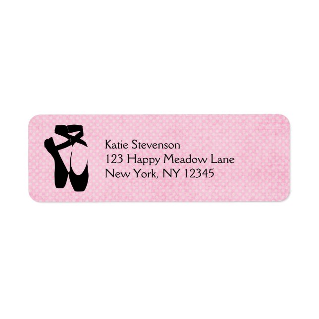 Black Ballet Shoes en Pointe Returadress Etikett (Framsidan)