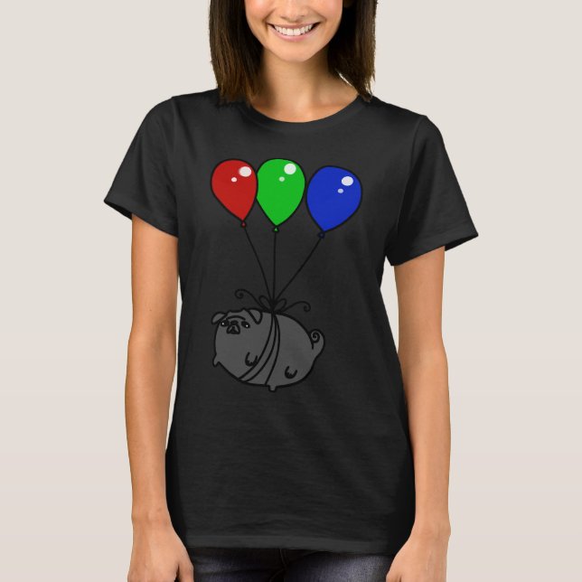 Black Balloon Pug Classic T-Shirt 651 (Framsida)