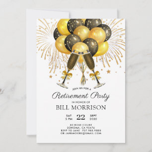 Black Balloons Champagne pension Party Guld Inbjudningar