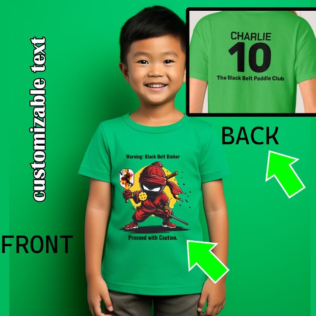 Black Bälte Dinker T Shirt (Funny Black Belt pickleball ninja with custom text on both sides)