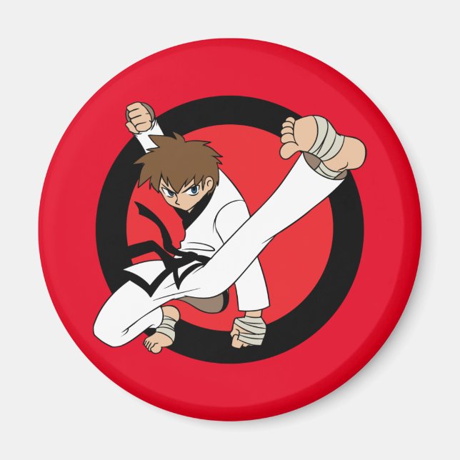 Black Bälte Karate / Ninja Brunette Boy Magnet (Framsidan)