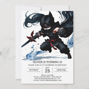 Black Bälte Ninja Äventyr Birthday Inbjudningar