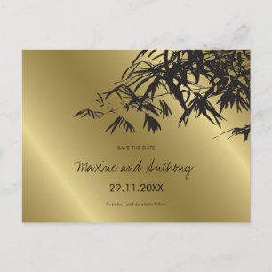 Black Bamboo Löv on Guld Asian Save Date Meddelande Vykort