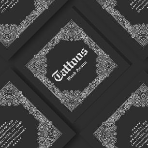 Black Bandana Paisley Tattoos Square, Affärskort Fyrkantigt Visitkort