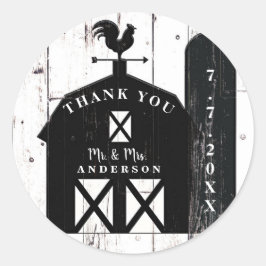 Black Barn White Wood Rustic Farmhouse Bröllop Runt Klistermärke