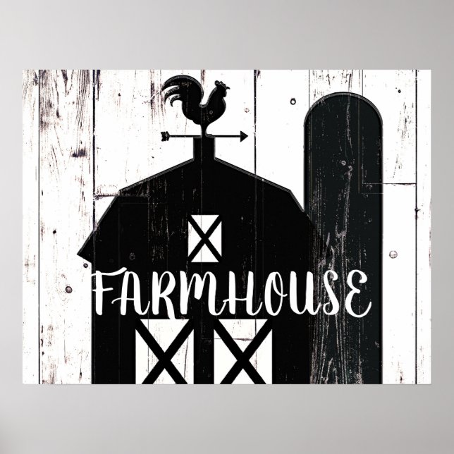 Black Barn White Wood Rustic Farmhouse Land Art Poster (Framsidan)