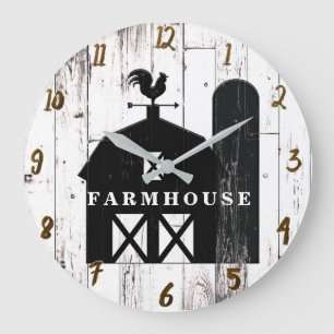 Black Barn White Wood Rustic Farmhouse Land Stor Klocka