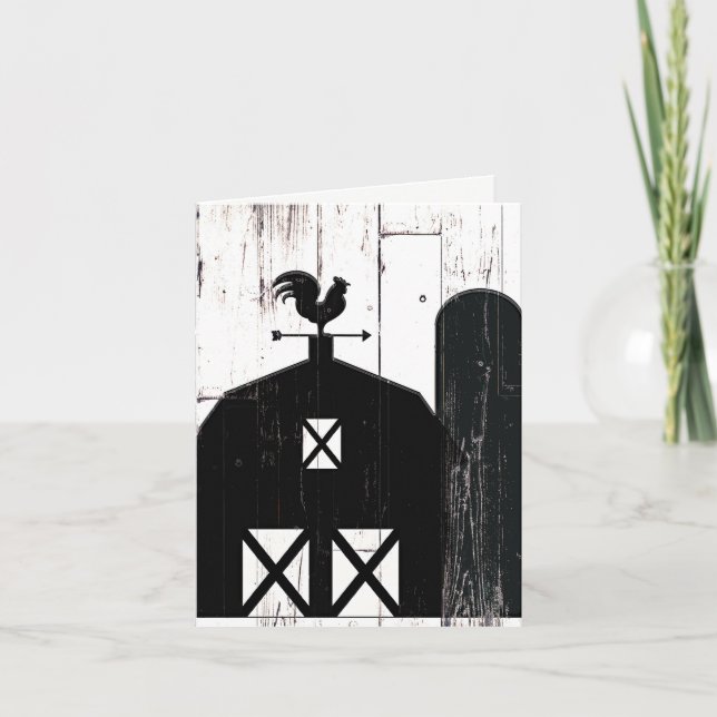 Black Barn White Wood Rustic Farmhouse Tack Kort (Framsida)
