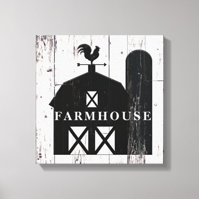 Black Barn White Wood Rustic Farmhouse Wall Art Canvastryck (Framsida)