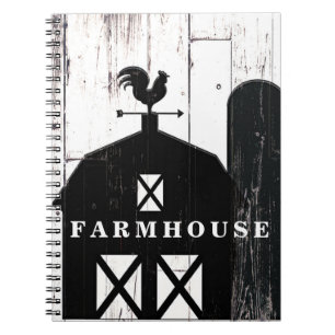 Black Barn White Wood Rustic Land Anteckningsbok Med Spiral