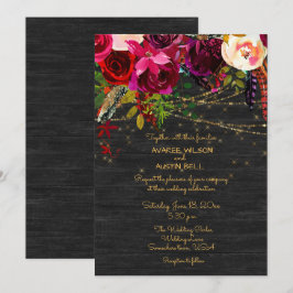 Black Barnboard Burgundy Boho Flowers Inbjudningar