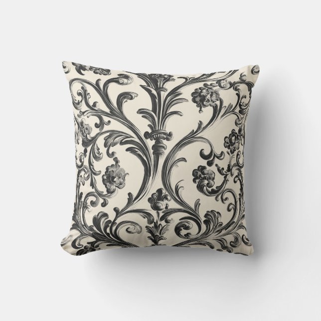 Black Baroque-Blommigten på Cream Kudde (Framsida)