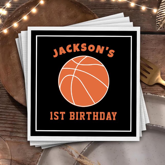 Black Basketball Birthday Napkins Pappersservett (Skapare uppladdad)