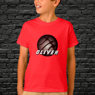 Black Basketball Boll Namn Red Silver T Shirt