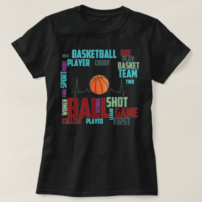 Black Basketball Saker Coach Player Team Red Heart T Shirt (Design framsida)
