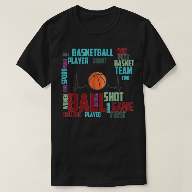 Black Basketball Saker Coach Player Team Red Heart T Shirt (Design framsida)