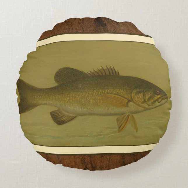 Black Bass på en Grönt-bakgrund Rund Kudde (Framsidan)