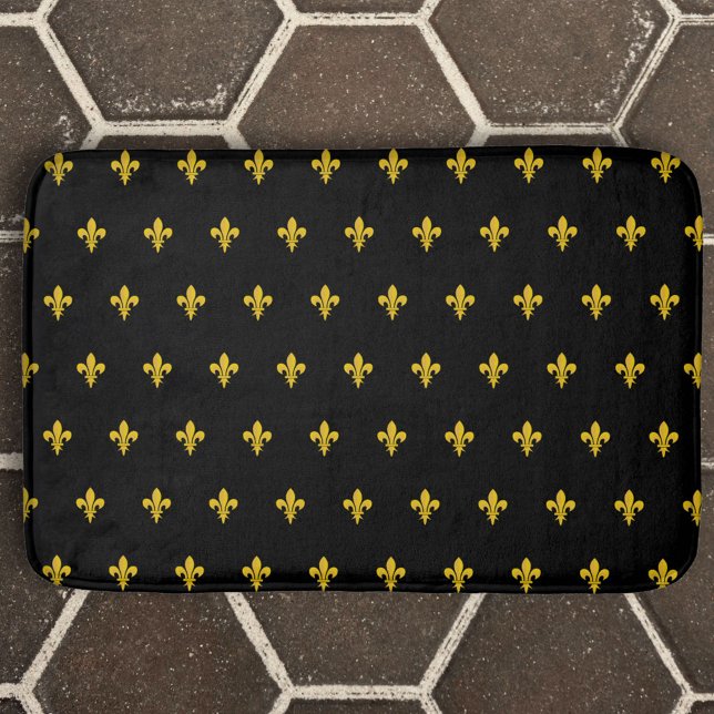 Black Bath Mat med guld Fleur de Lis Badrumsmatta (Black Bath Mat with gold Fleur de Lis)