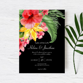 Black Beach Blommigt Tropical Destination Wedding Inbjudningar