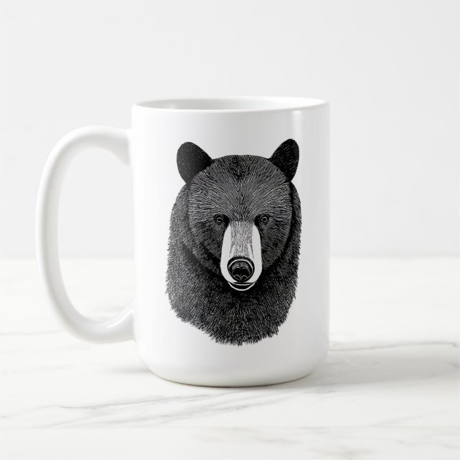 Black Bear Ansikte original Animal art teckning Kaffemugg (Vänster)