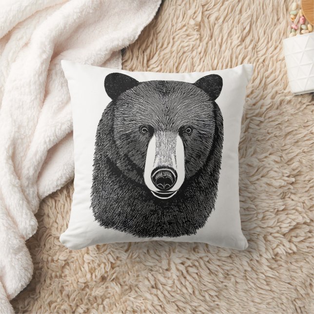 Black Bear Ansikte original Animal art teckning Kudde (Filt)