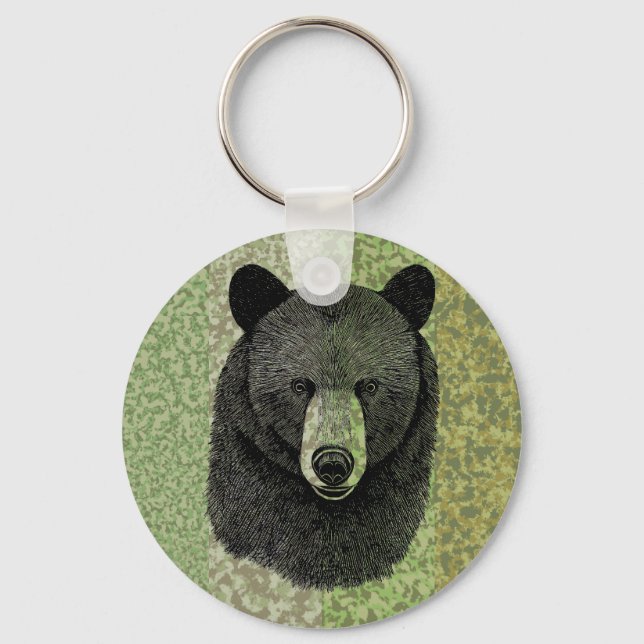 Black Bear Ansikte original Animal art teckning Nyckelring (Framsida)