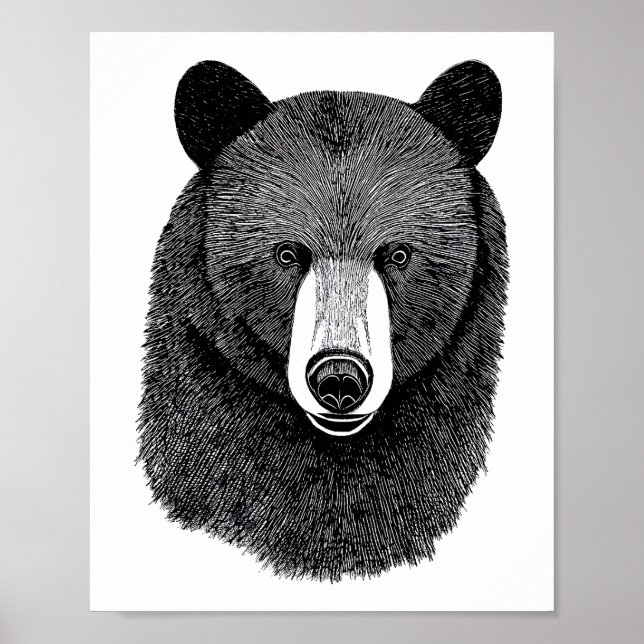 Black Bear Ansikte original Animal art teckning Poster (Framsidan)