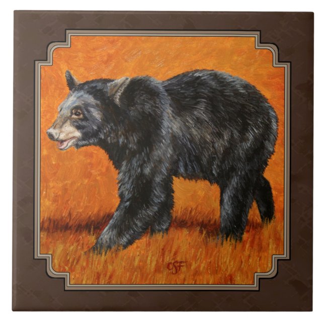 Black Bear Autumn Earth Brown Kakelplatta (Framsidan)