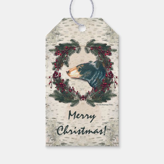 Black Bear Birch Bark Gräs Berries Presentetikett (Framsidan)