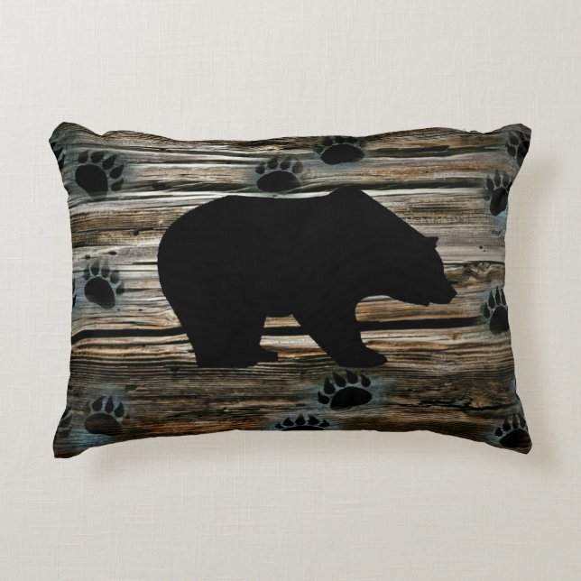 Black Bear Black Bear Tass Rustic Wood Prydnadskudde (Framsidan)
