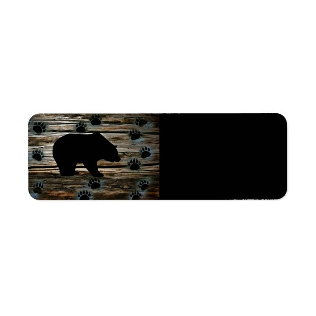 Black Bear Black Bear Tass Rustic Wood Returadress Etikett (Framsidan)