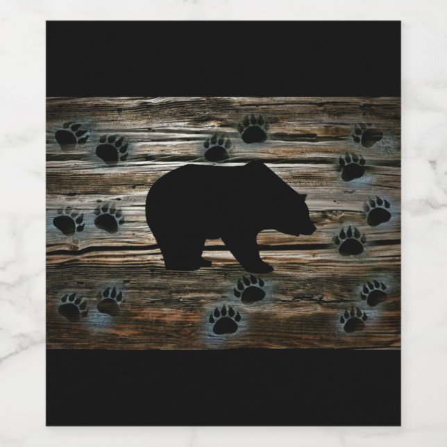 Black Bear Black Bear Tass Rustic Wood Vinflaska Etikett (Singel etikett)