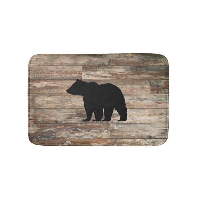 Black Bear Cabin Rustic Wood Bath Mat Badrumsmatta (Framsidan)