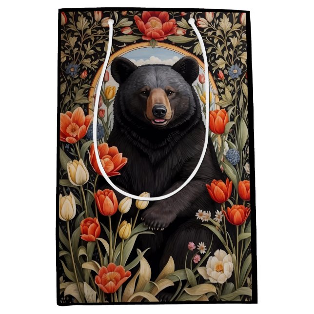 Black Bear Colorful Tulip Flowers (Framsidan)