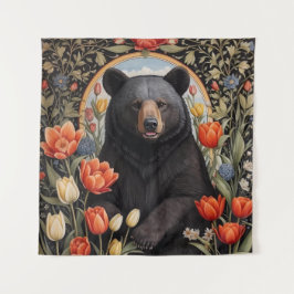 Black Bear Colorful Tulip Flowers