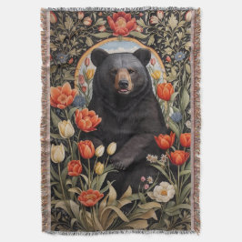 Black Bear Colorful Tulip Flowers Filt