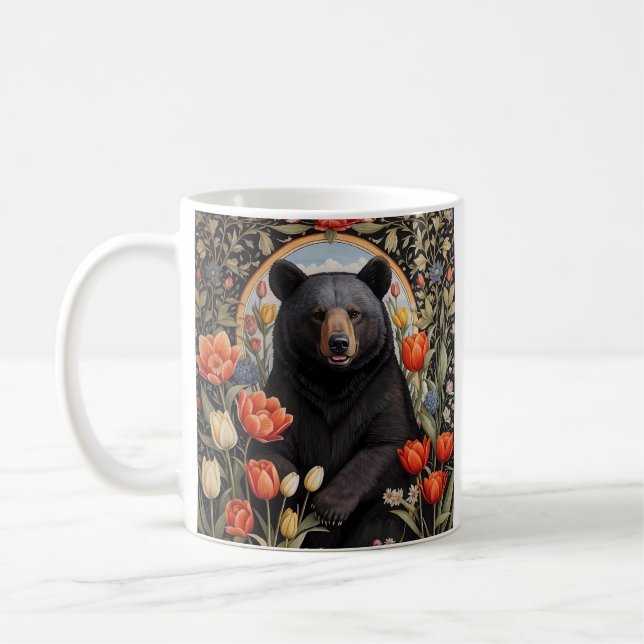 Black Bear Colorful Tulip Flowers Kaffemugg (Vänster)