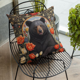 Black Bear Colorful Tulip Flowers Kudde