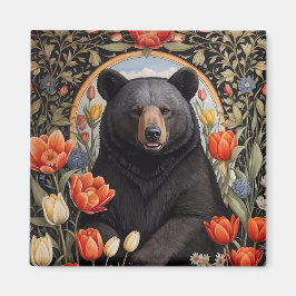 Black Bear Colorful Tulip Flowers Magnet